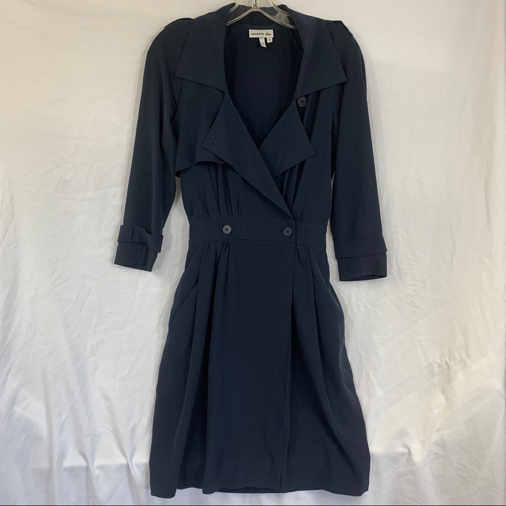 Lacoste Silk Double Breasted Navy Shirt Dress